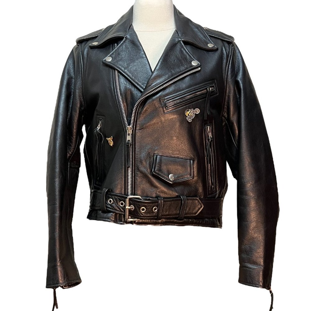 Black leather motorcyle jacket
